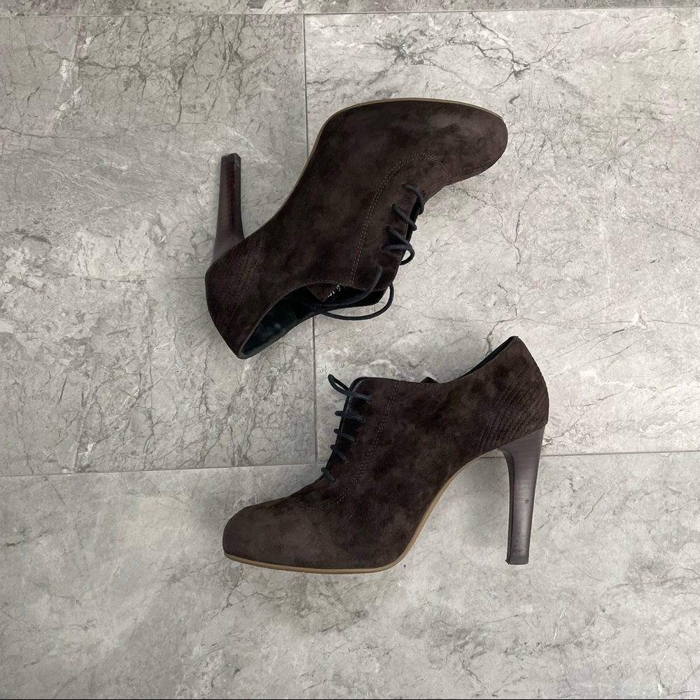 Women’s Dark Brown Suede Lace-Up High Heel Booties